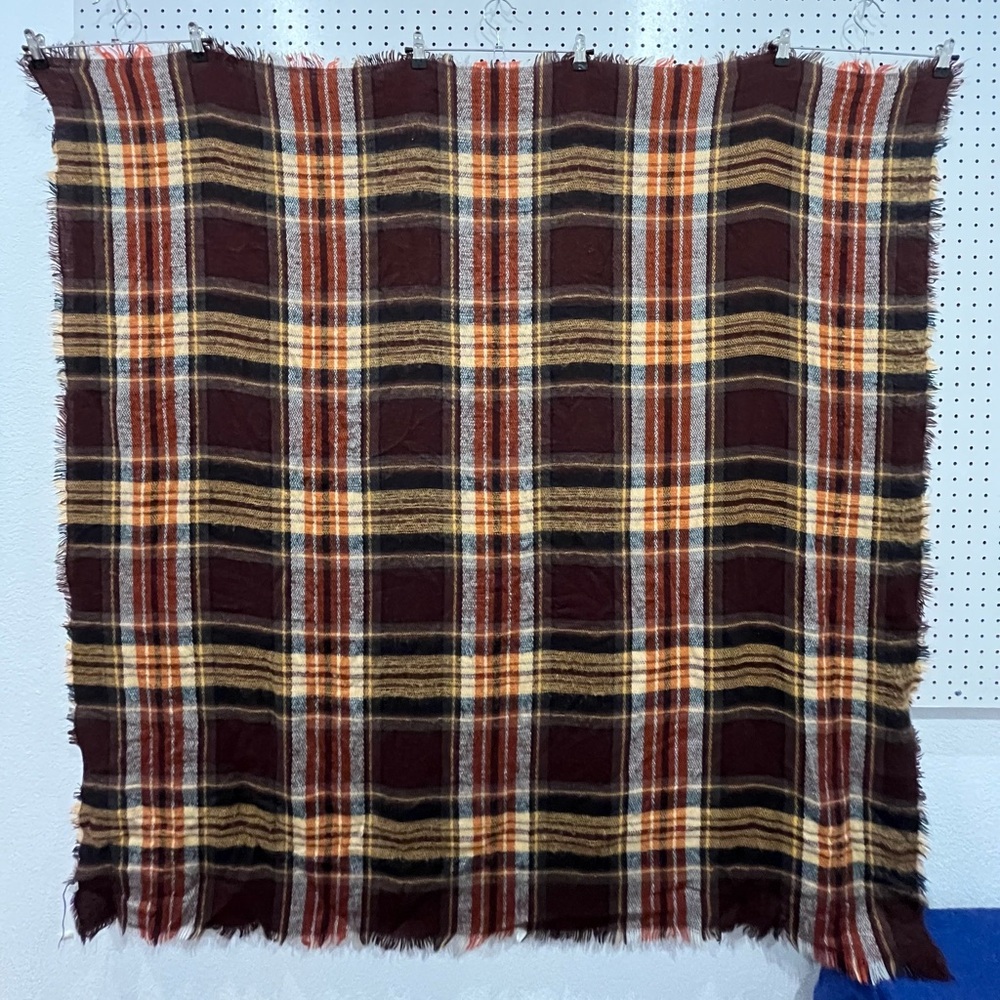 Plaid‎ Infinity Scarf in Brown, Yellow, and Orange. 100% Acrylic.